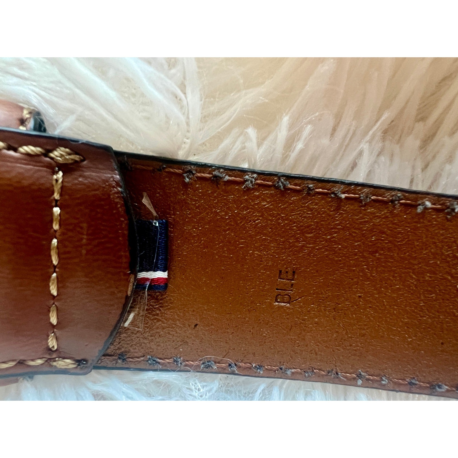 Tommy Hilfiger Brown Leather Belt Silver Buckle Stitched Casual Dress Size 40