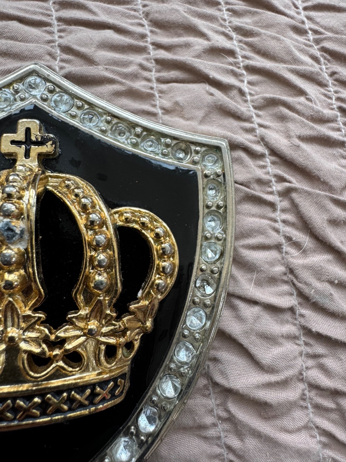 BeltBuckle Crown Shield Royal Cross Gold Black Silver Rhinestone Italia FreeShip