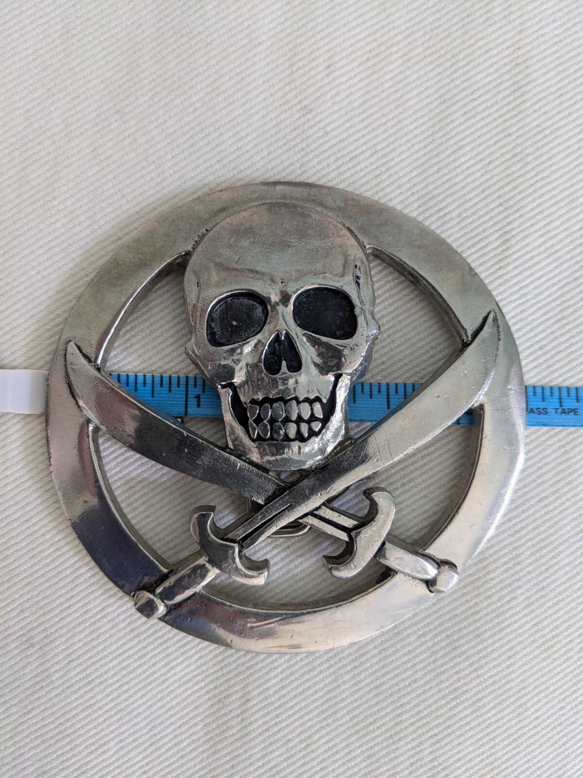 Silver Star Skull and Swords Belt Buckle Made in USA