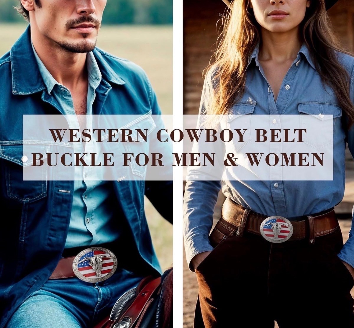 American Flag Longhorn Bull Skull Belt Buckle for Men Women, Vintage Western