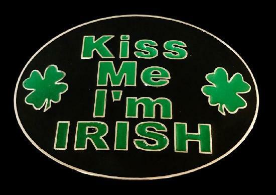 Kiss Me I&rsquo;m Irish Shamrock Bar Joke Humor Funny Belt Buckle