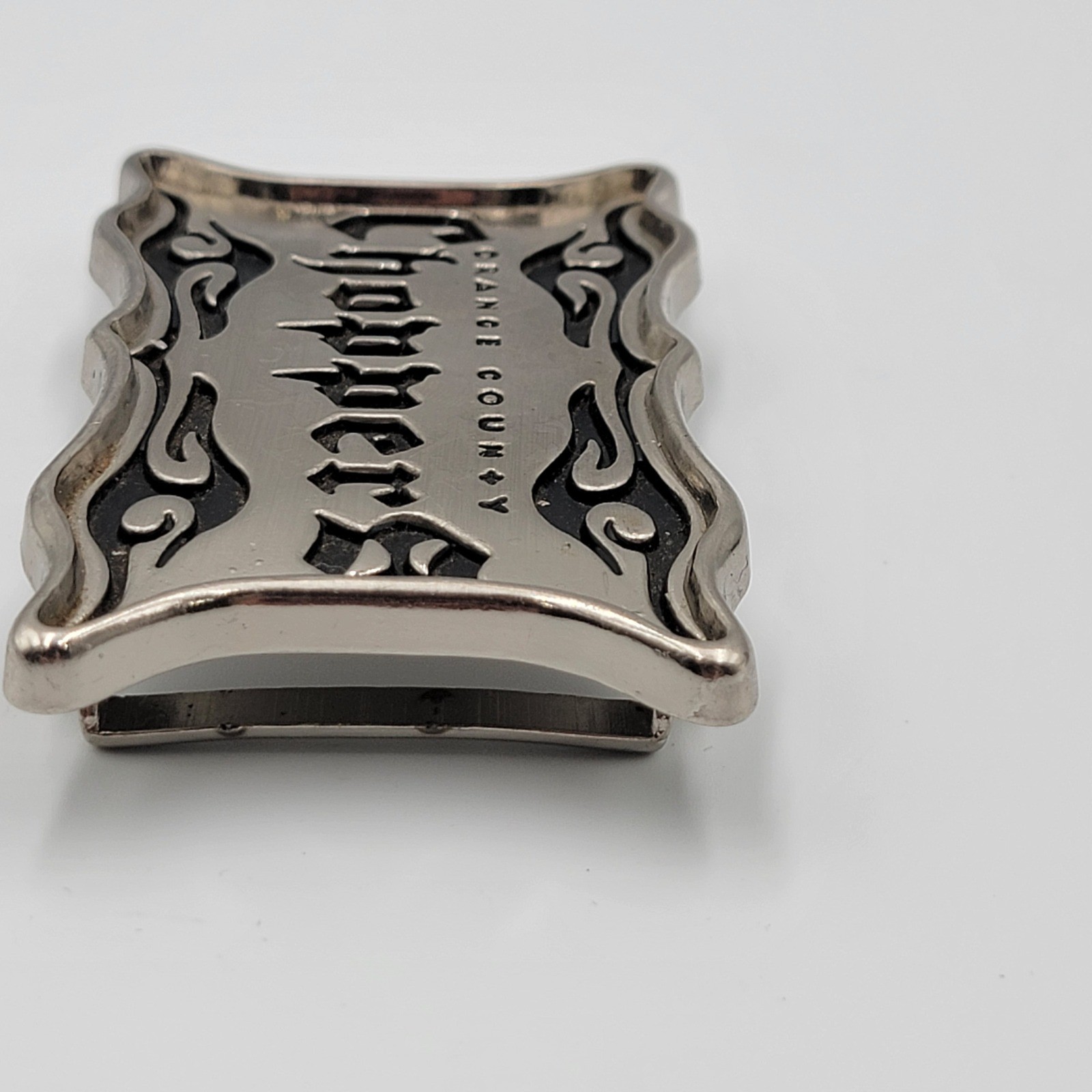 Choppers Orange County Belt Buckle Metal Silver Tone Flame Design Biker y2k