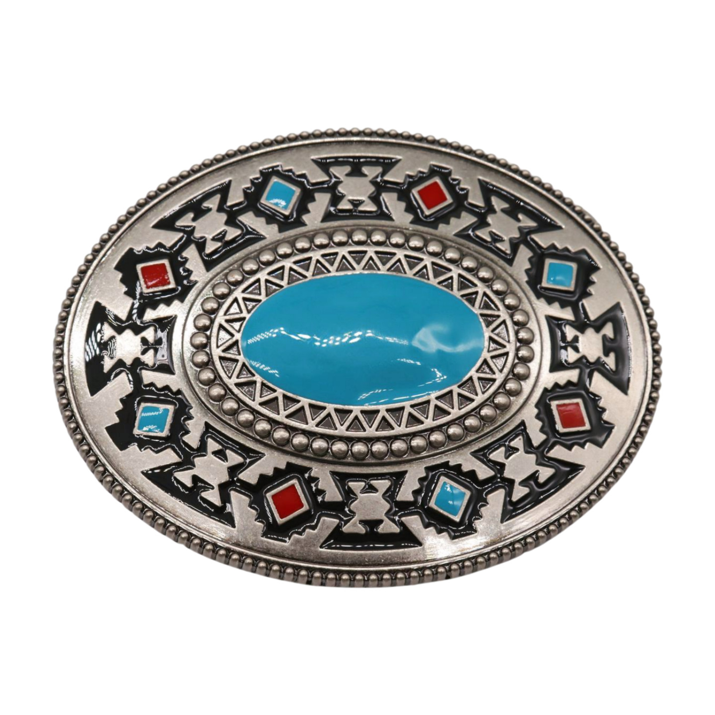 Men Women Silver Metal Southwester Fashion Belt Buckle Ethnic Oval Turquoise TX