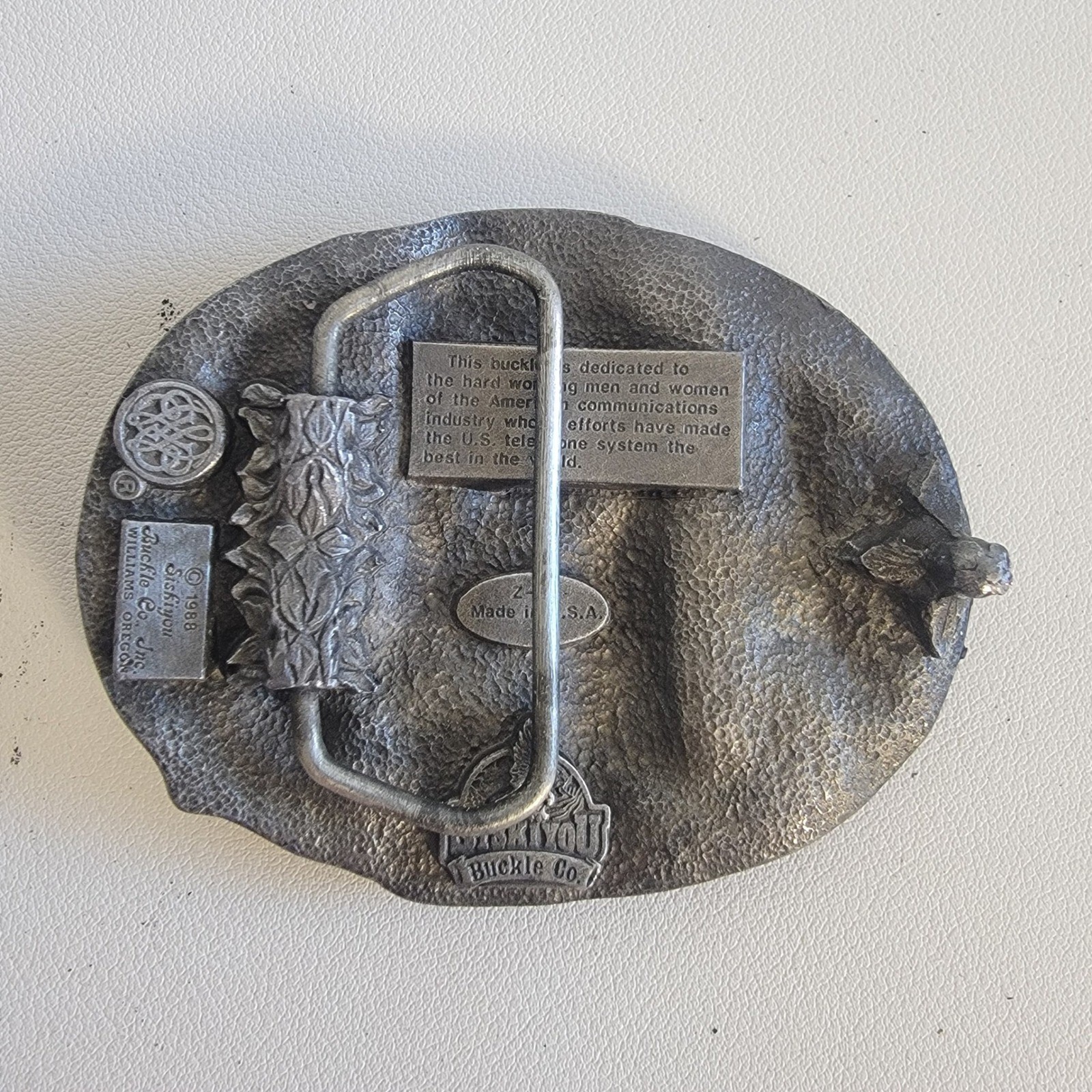 Vintage 1988 Siskiyou Pewter Belt Buckle Telephone Communications Lineman Z-50