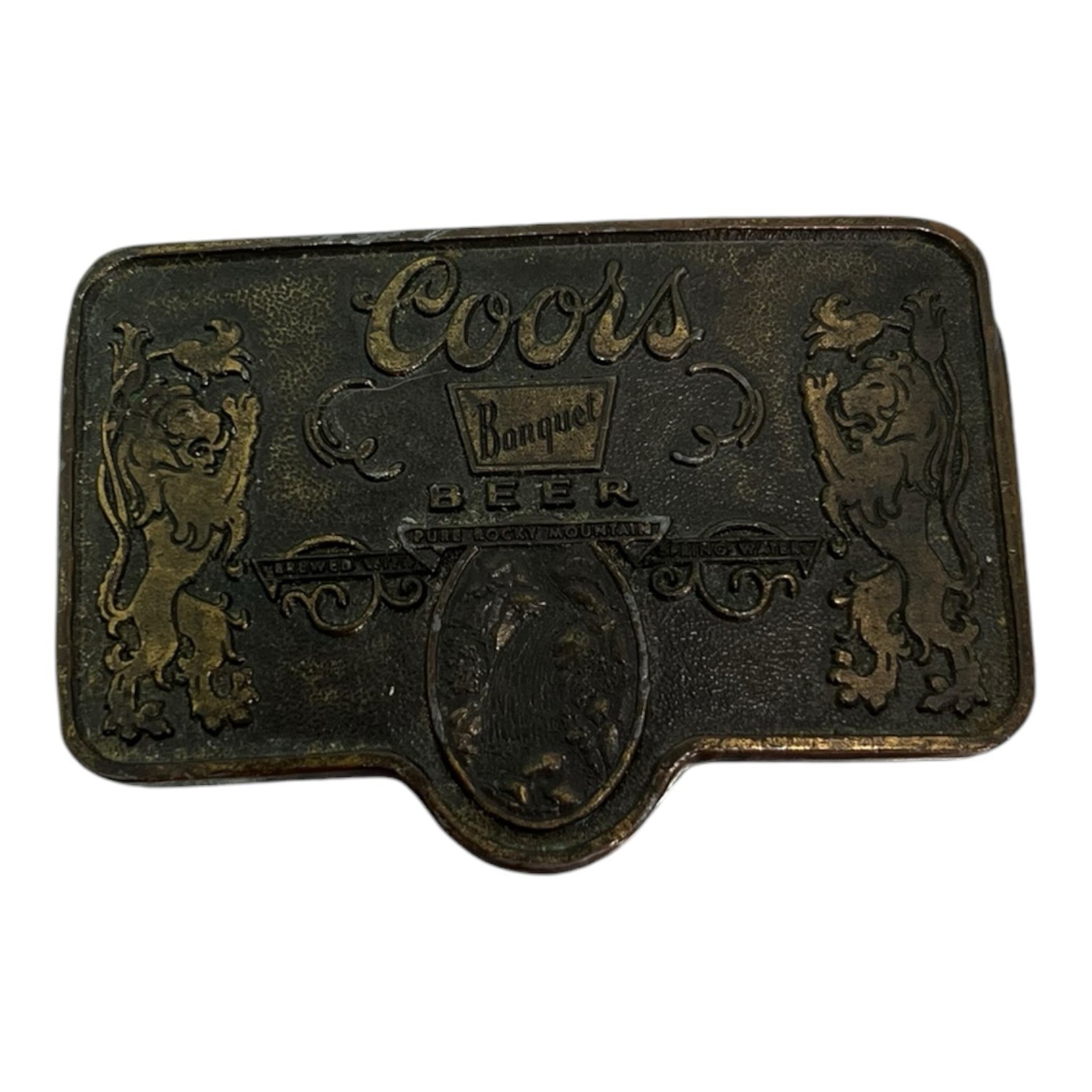Vintage Coors Banquet Beer Belt Buckle Bottle Opener Made In USA 3.5” X 2.5”