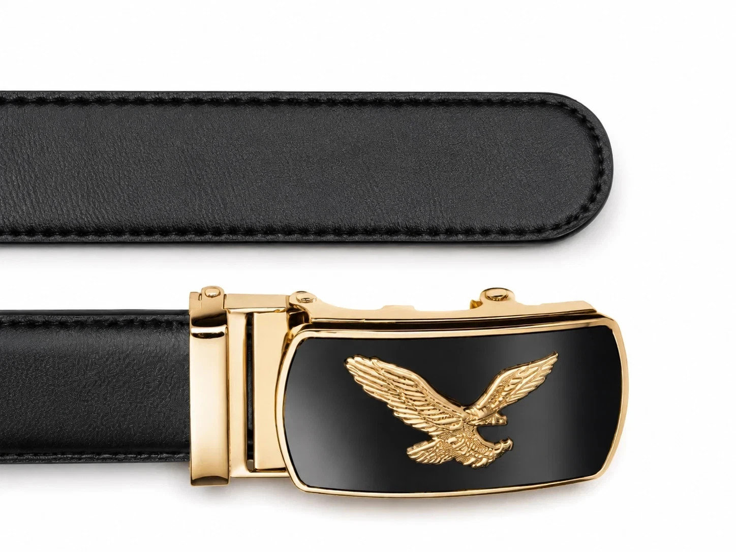 2 Pack Automatic Ratchet Dress Belts Eagle Buckle Adjustable Leather Black Gift