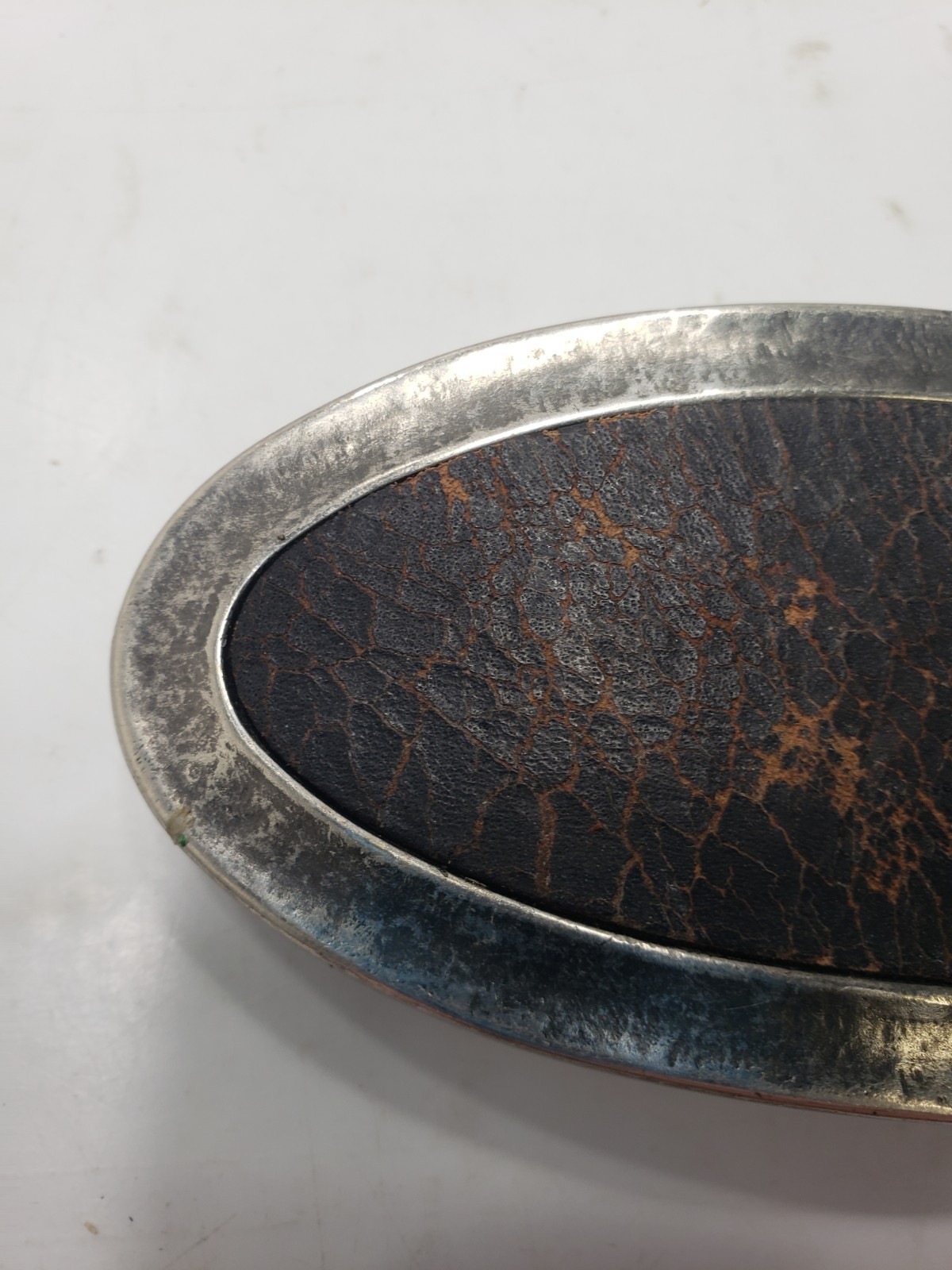 Set Of 3 Vintage Leather Snakeskin Oval Shaped Solid Brass Belt Buckles