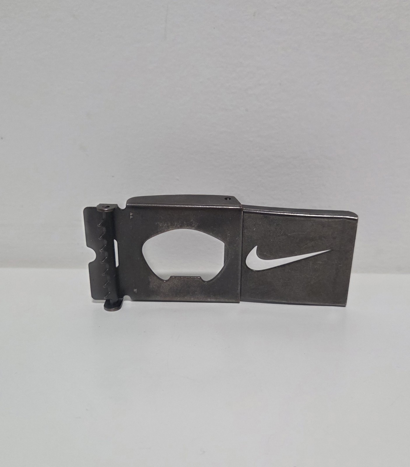 Beer Opener Nike Swoosh Logo Flip Belt Buckle Metal Rectangular 1.5 in