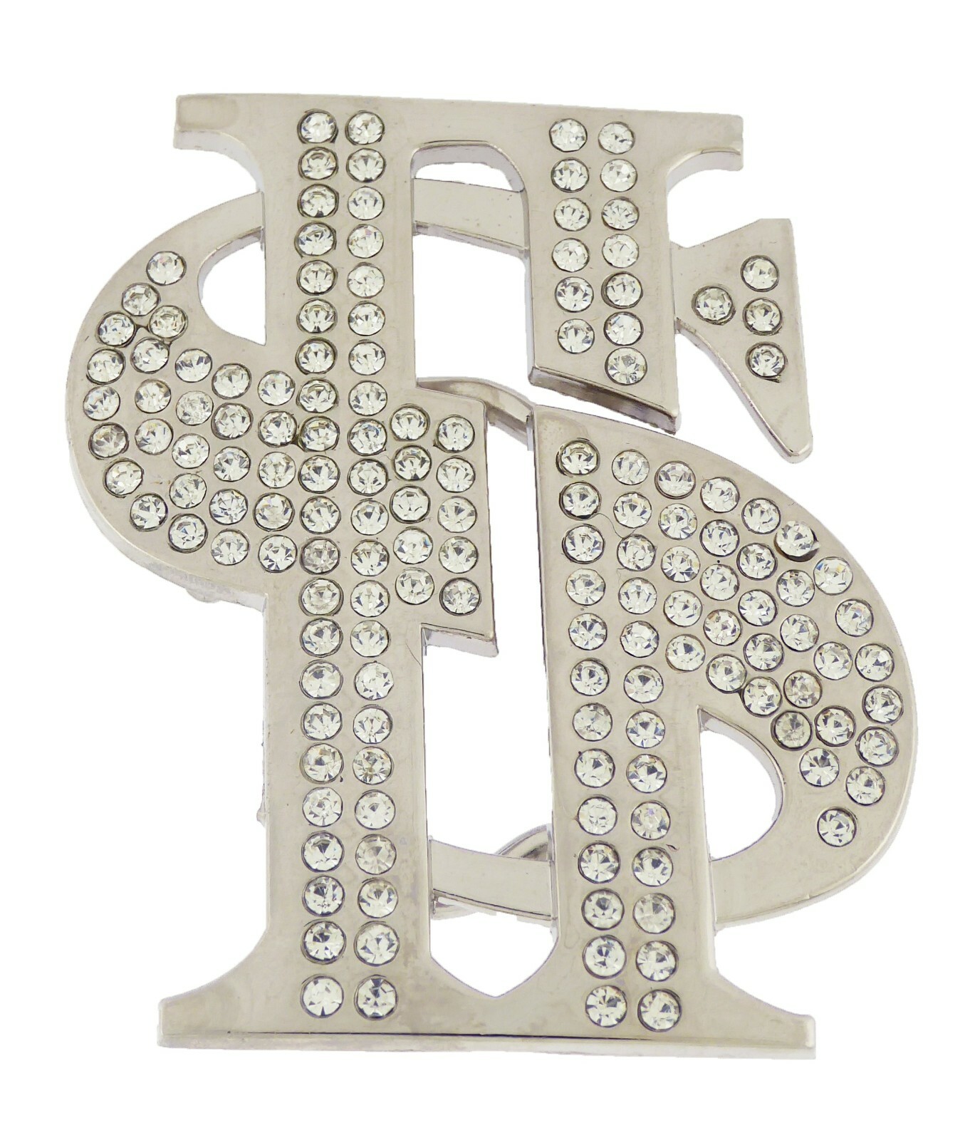 Dollar Sign Belt Buckle US Currency Blinged Out Silver Rhinestone Punk Hip Rock