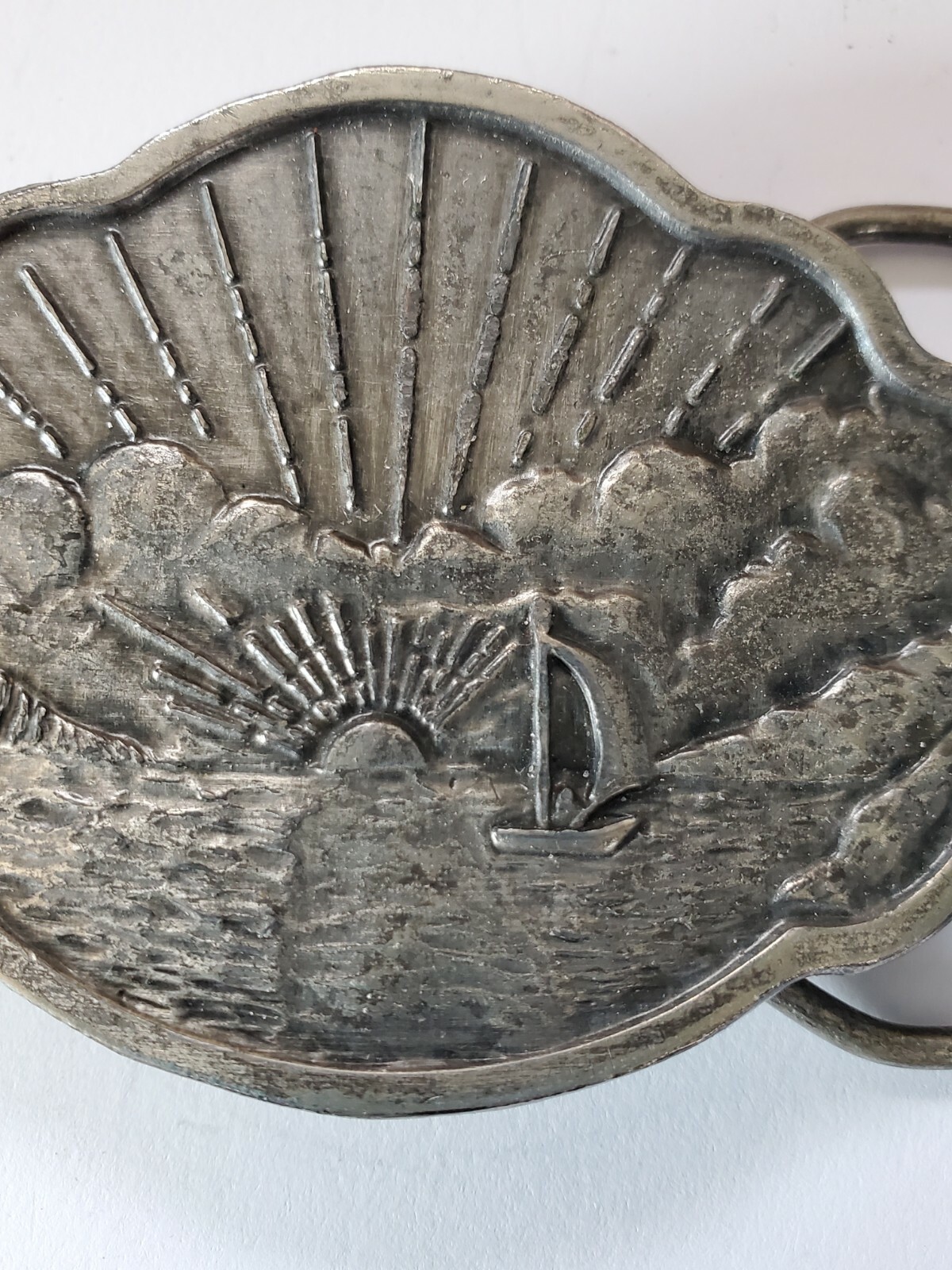 Vintage Bergamot Brass works Sailing boat Sunset Belt Buckle 1977 D-48