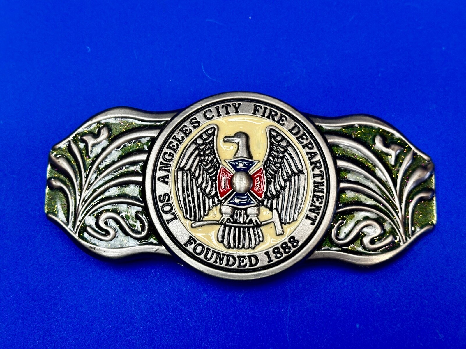 LA Los Angeles Fire Department 1888 Silver TFJ LARGE 6&Prime; Wide Belt Buckle