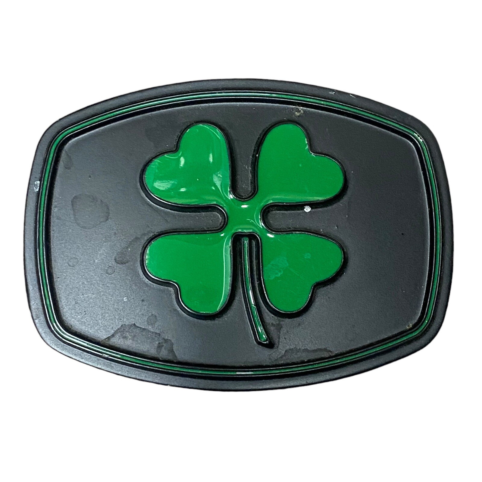 Lucky Four Leaf Clover Shamrock St Patrick Day Black And Green Tone Belt Buckle