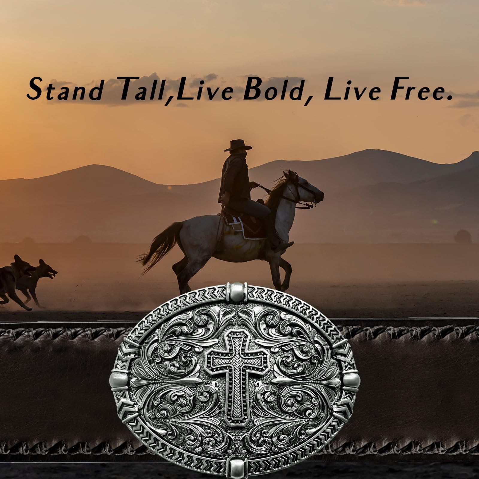 LKKLUYIC Religious Cross Western Belt Buckles for Men Cowboy Large, Silver