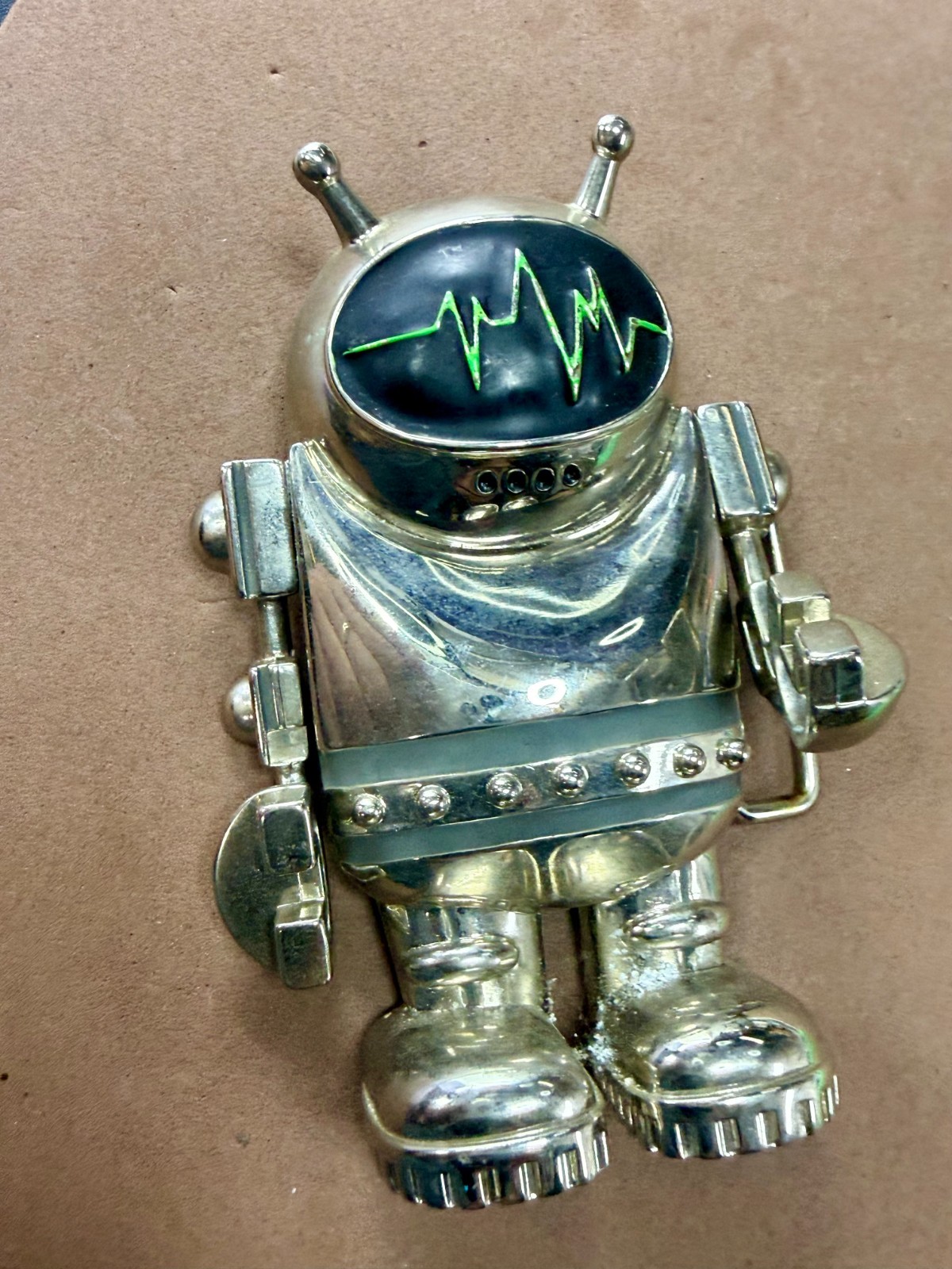 Outer Space Suit Alien Astronaut Chrome Figural Moving Arms Toy Like Belt Buckle