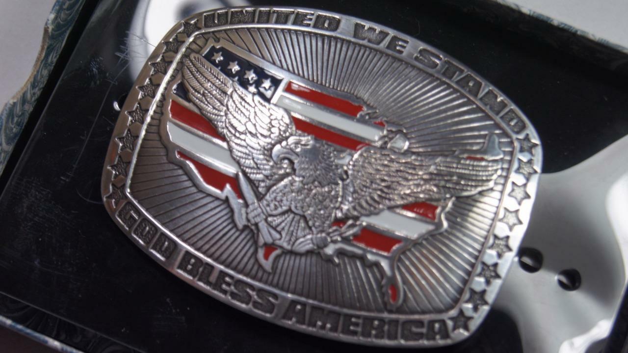 M&F WESTERN CRUMRINE EAGLE AND FLAG BELT BUCKLE GOD BLESS AMERICA 38006