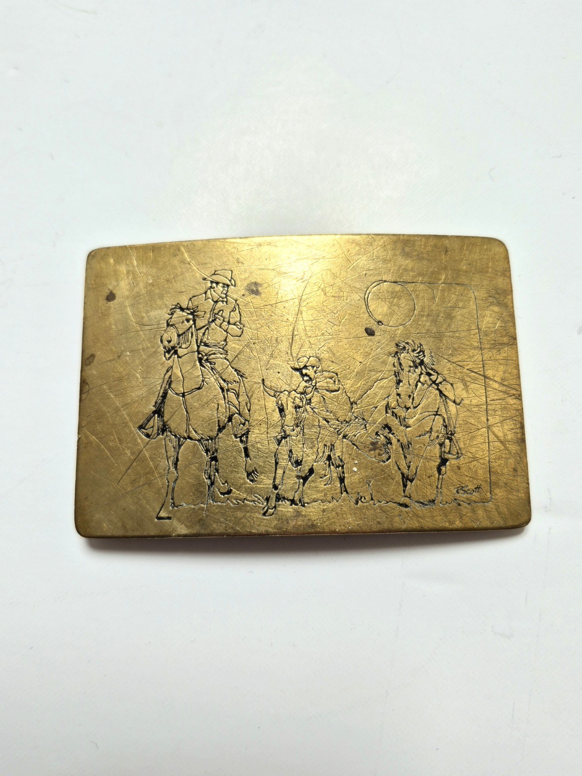 Western Country Cowboy Belt Buckle, Solid Brass, Ampersand Kalamazoo, USA