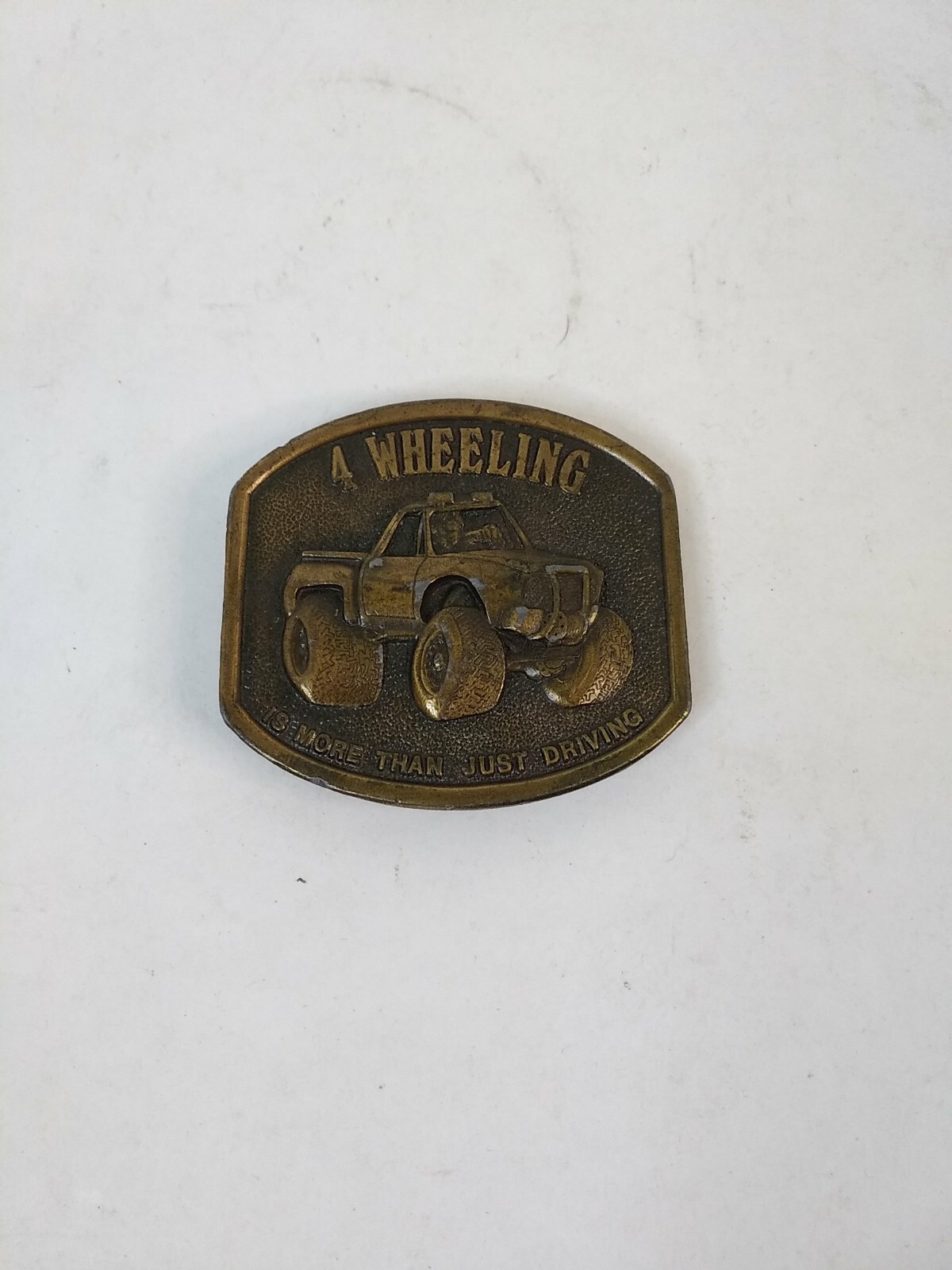 Vintage 4 Wheeling is More Than Just Driving Belt Buckle Bergamot Brass 1976