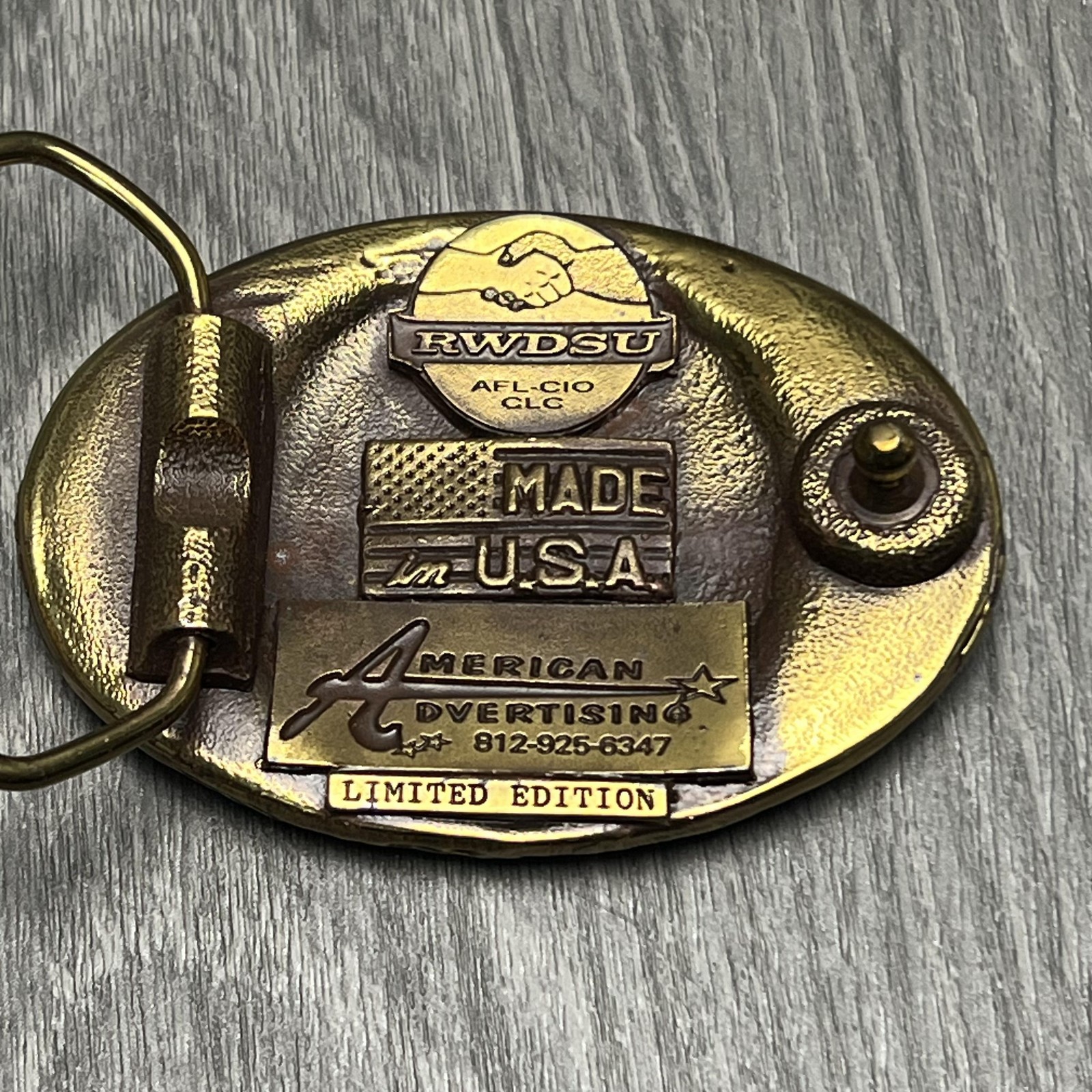Vintage Aluminum Brick Glass Workers Union Belt Buckle Gold Tone USA AFL CIO