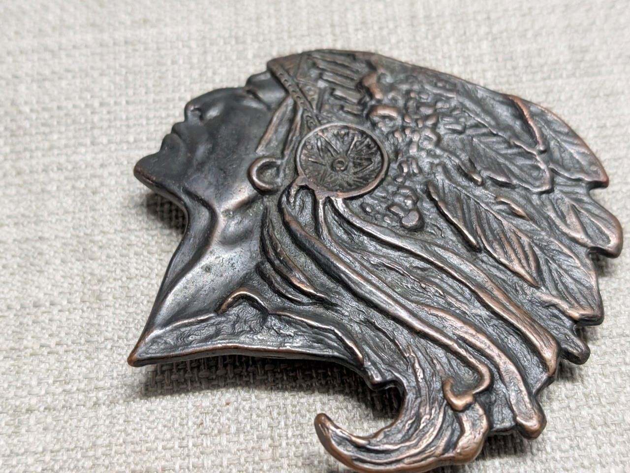 vintage 1970s belt buckle NATIVE AMERICAN southwestern INDIAN CHIEF brass
