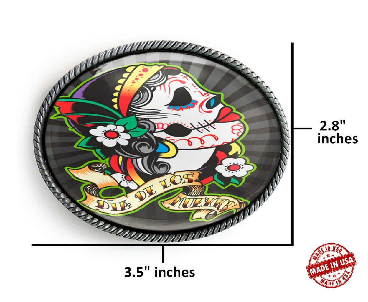 Punk Sugar Skull Girl Mexican Tattoo Handmade Artisan Belt Buckle