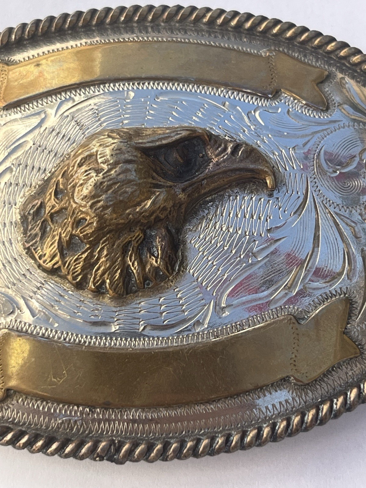 Huge Mexico Alpaca Silver Eagle Head Buckle Belt Vintage 4.25&Prime; Long 96 grams