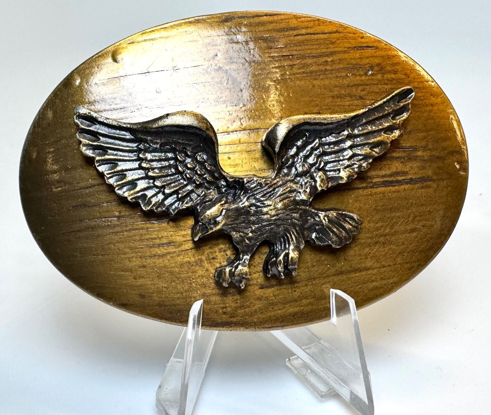 Vintage 1970s Brass Belt Buckle EAGLE WESTERN cowboy USA United States