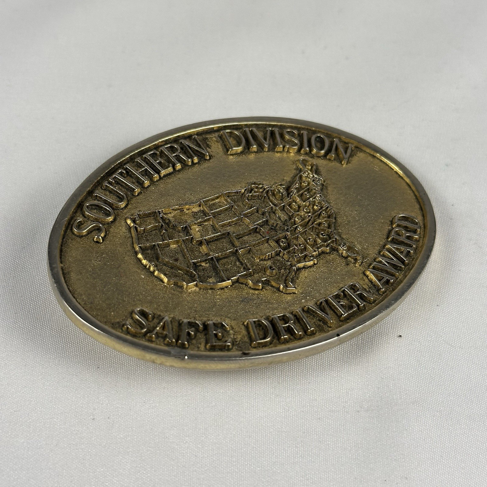 Vintage Safe Driver Award Brass Belt Buckle Southern Division Getty 1982