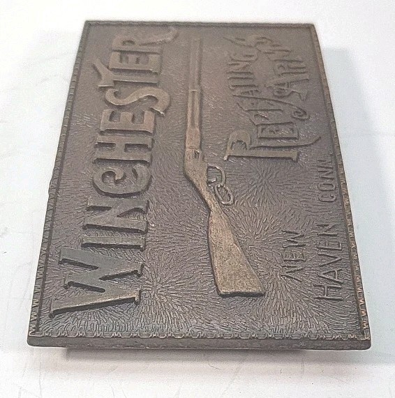 Winchester Repeating Arms New Haven Conn. Rifle Guns Vintage Brass Belt Buckle