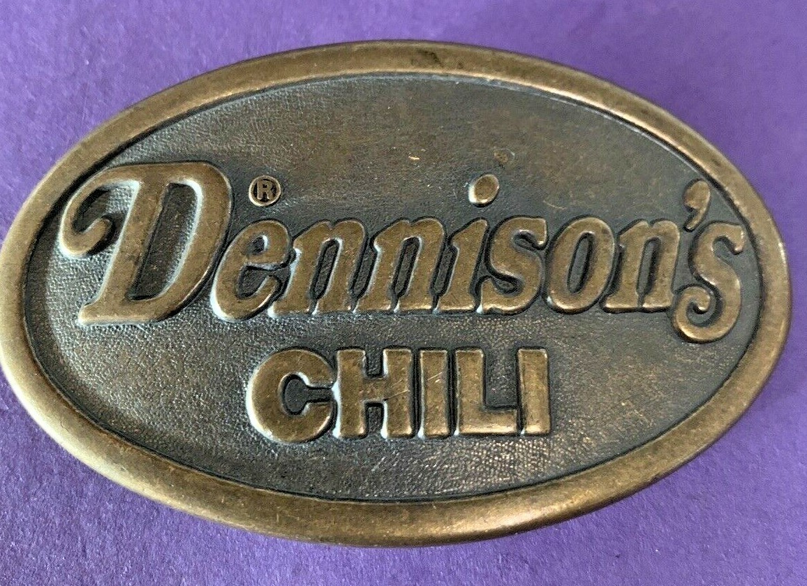 VINTAGE BELT BUCKLE DENNISON&rsquo;S CHILI ADVERTISING OVAL 3.5&Prime; WIDE COUNTRY WESTERN