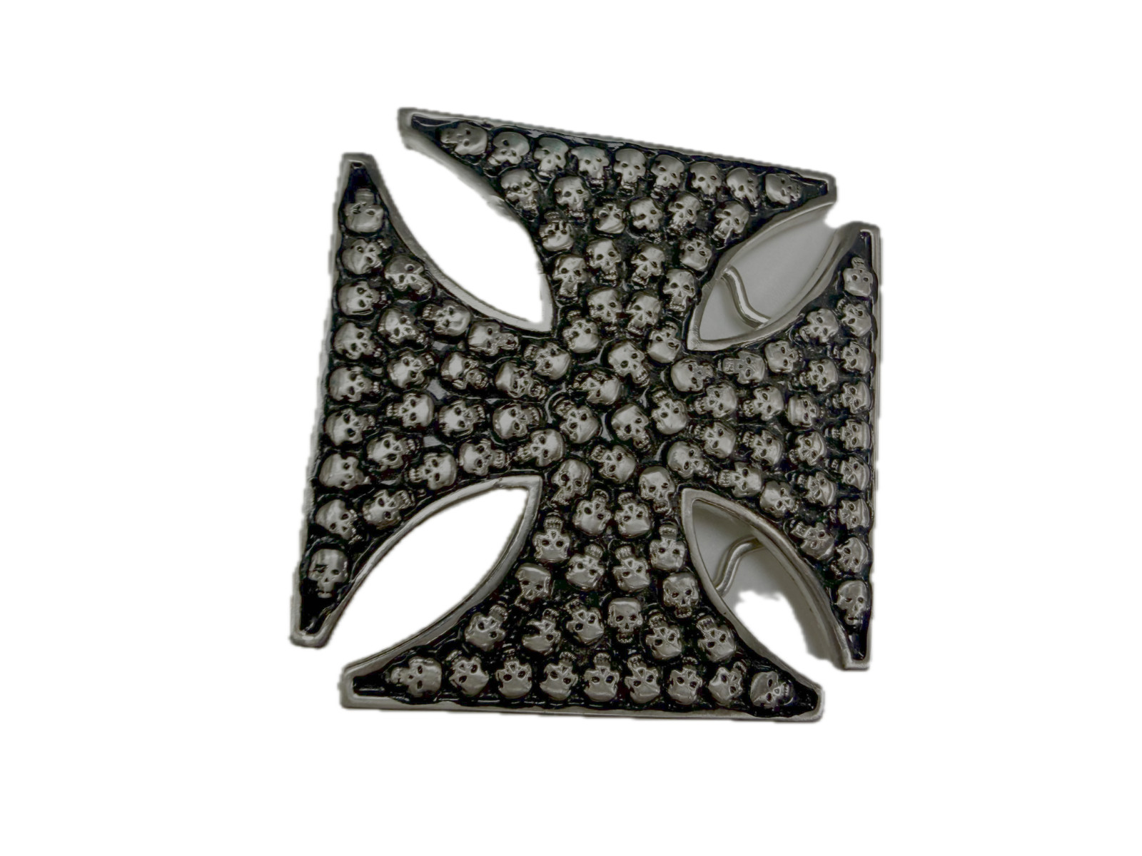 Celtic Iron Cross Shaped with Engraved Tiny Skulls Gothic Cutout Belt Buckle