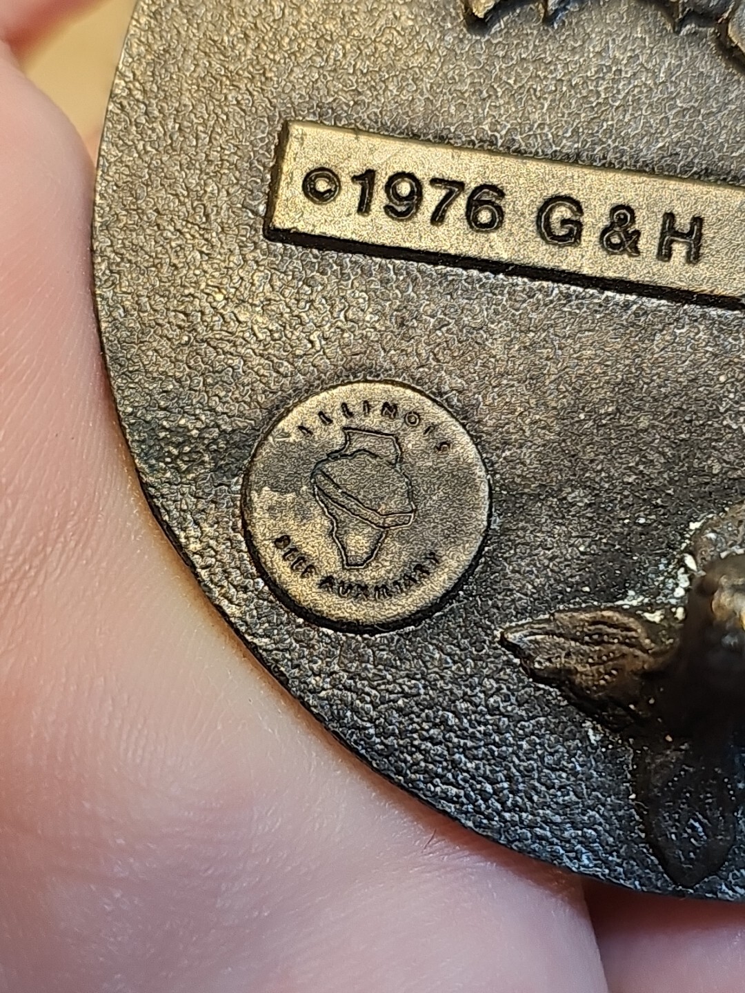 Vintage 1976 Western Cow Stamped G & H Metal Brass ? Belt Buckle