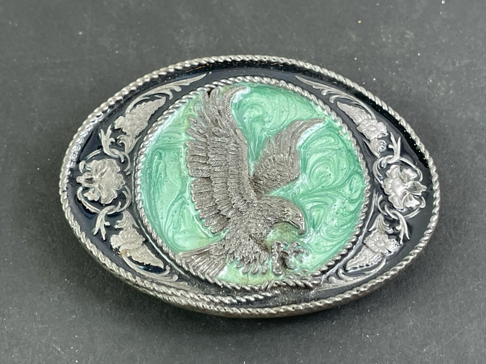 Siskiyou 1991 Metal Belt Buckle Eagle On Turquoise Buckle USA