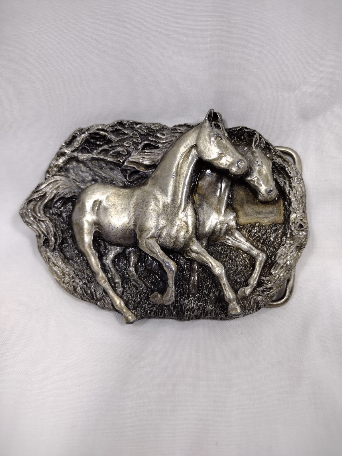 Western Belt Buckle 3D Men & Womens Retro Casual Wear Running Horses Silver Look