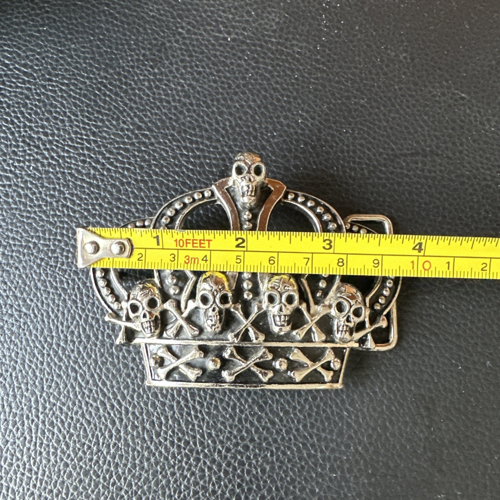 WESTSIDE CA Crown With Skulls Metal Biker Motorcycle Gothic Belt Buckle