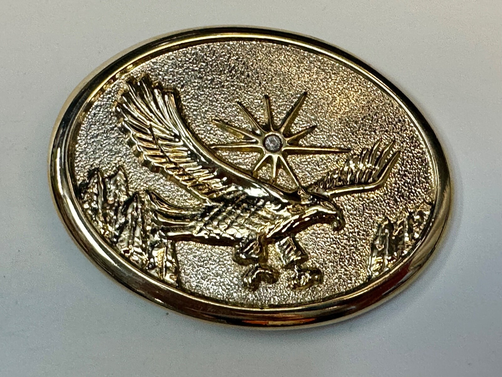 Patriotic American Usa Eagle Flying High Over Mountains W/ Starburst Belt Buckle