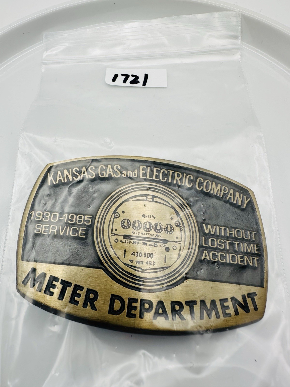 Vintage Kansas gas and electric company meter department belt buckle