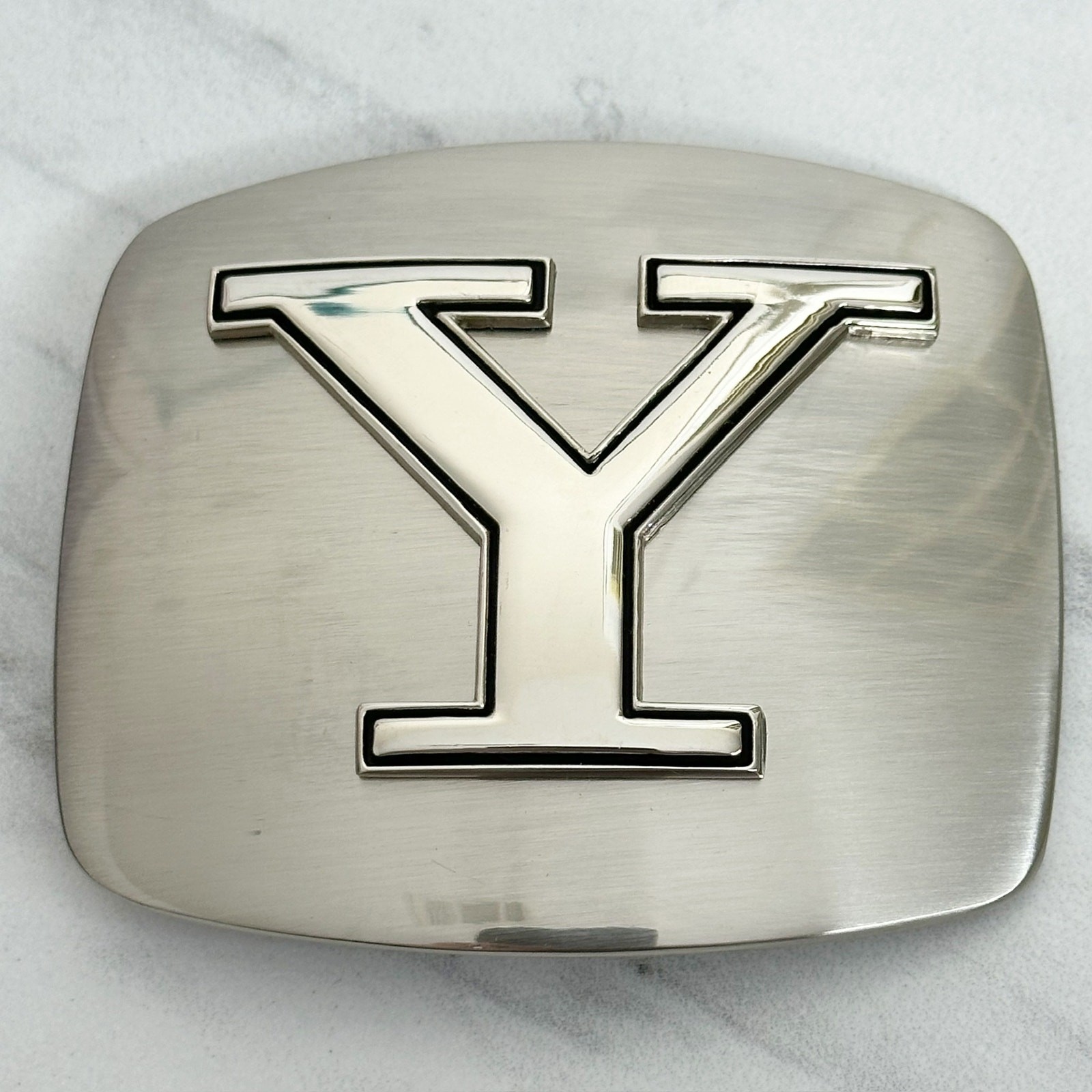 Letter Y Initial Monogram Silver Tone Belt Buckle – 3.16&Prime; x 2.78&Prime;