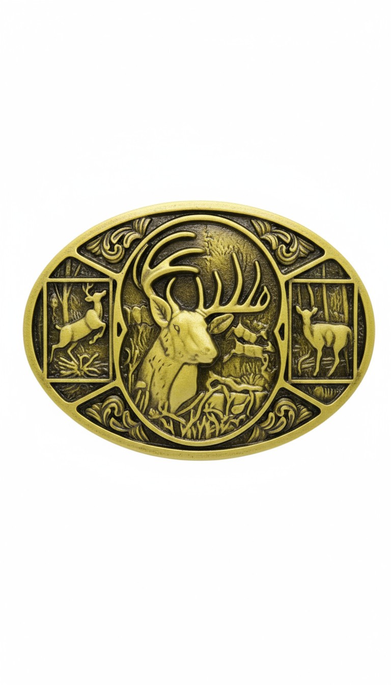 Men Dark Gold Metal Belt Buckle Deer Nature Western Fashion Accessory Day Night