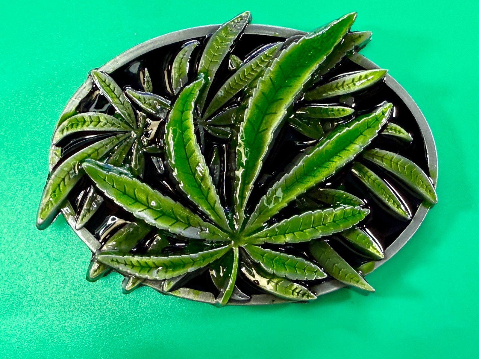 Marijuana Cannabis Pot Leaf Weed Enameled 3D Dimensional Layered Belt Buckle