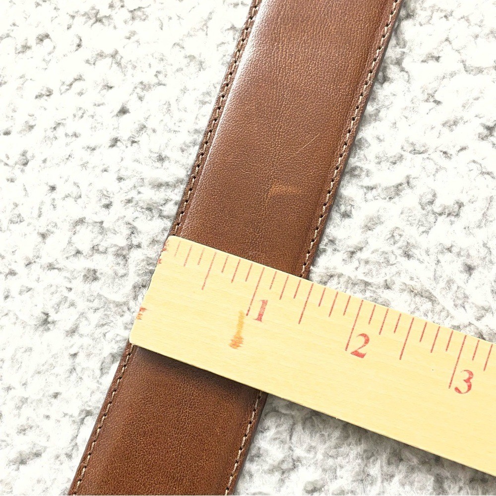 VTG Brighton Leather Belt Size M Brown Gold Buckle USA Made Chunky Double Keeper