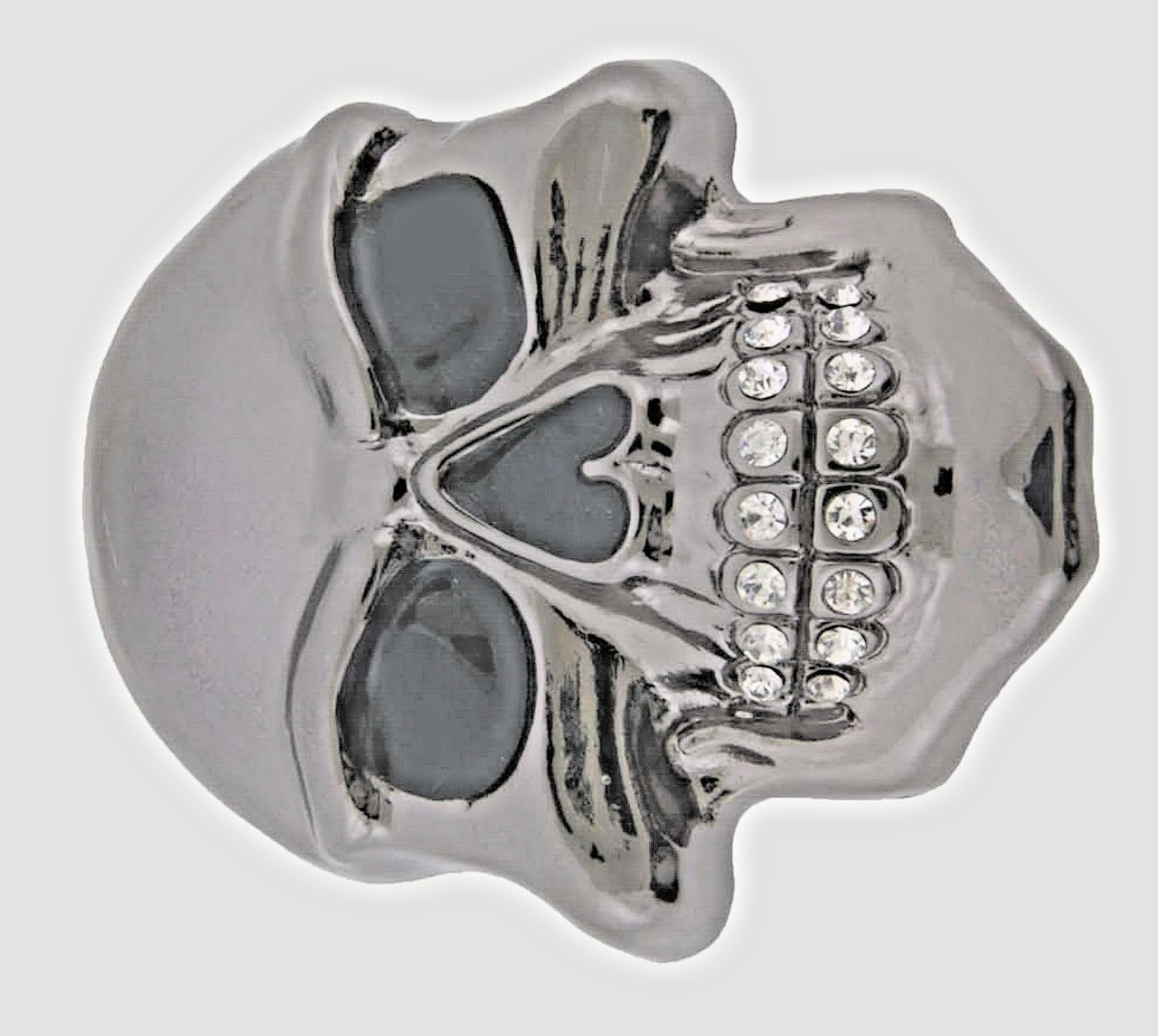 Skull Belt Buckle Men Skeleton Grillz Gunmetal Teeth Bling Rhinestones Halloween