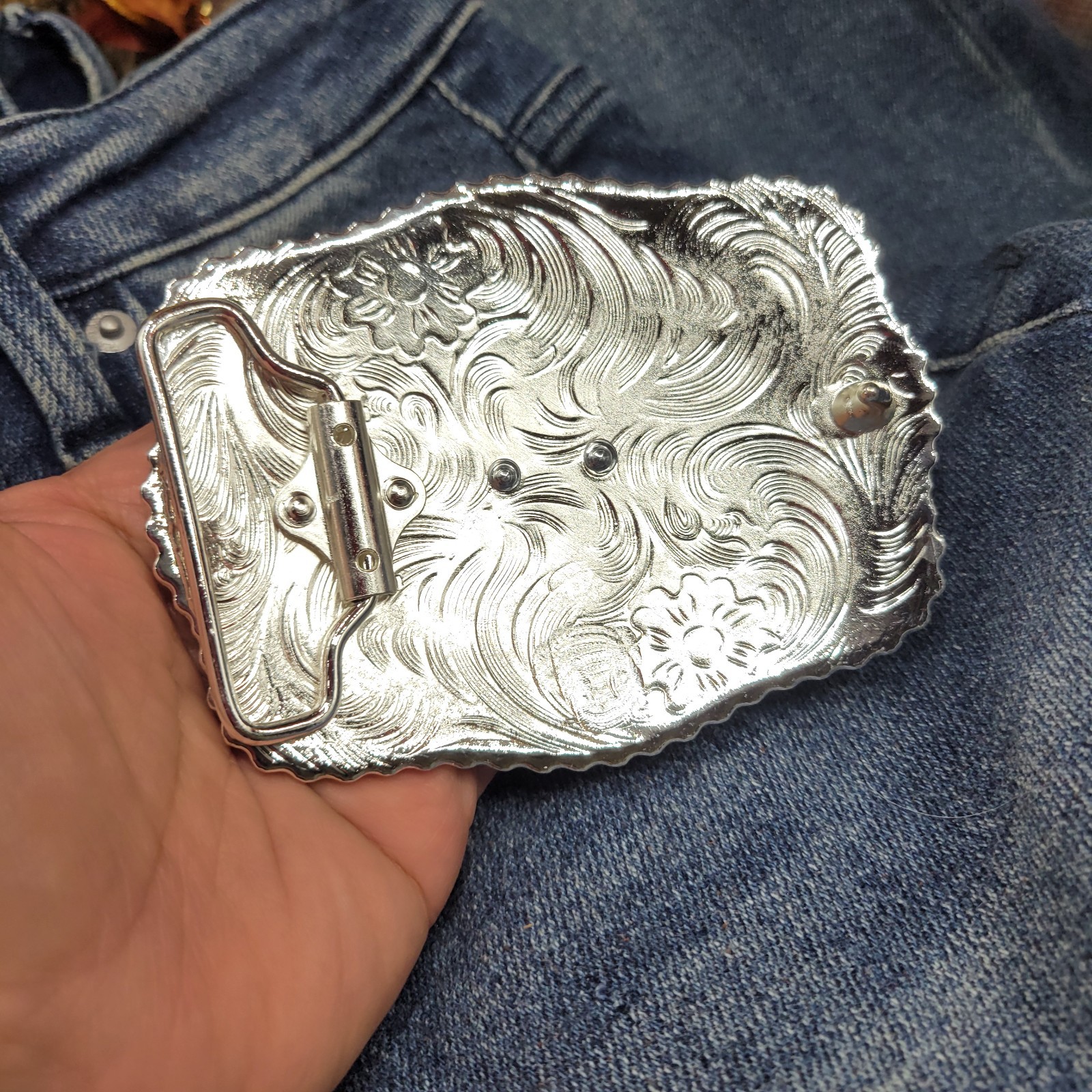 Praying Cowboy Champion Belt Buckle Western Hebilla Rodeo Silver & Rosetone