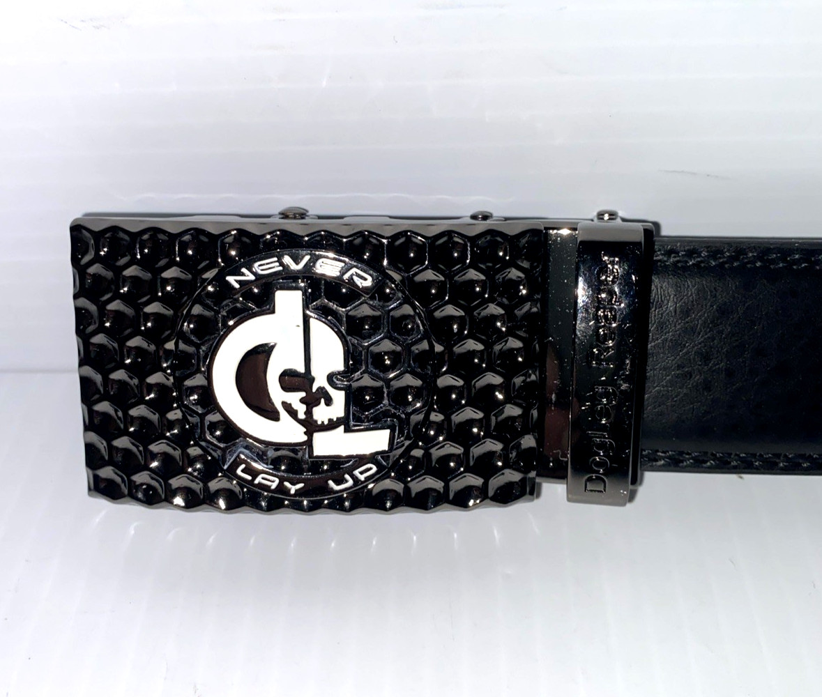 Golf Belt Leather w/Ratchet Buckle Removable Ball Marker Skull Reaper Black