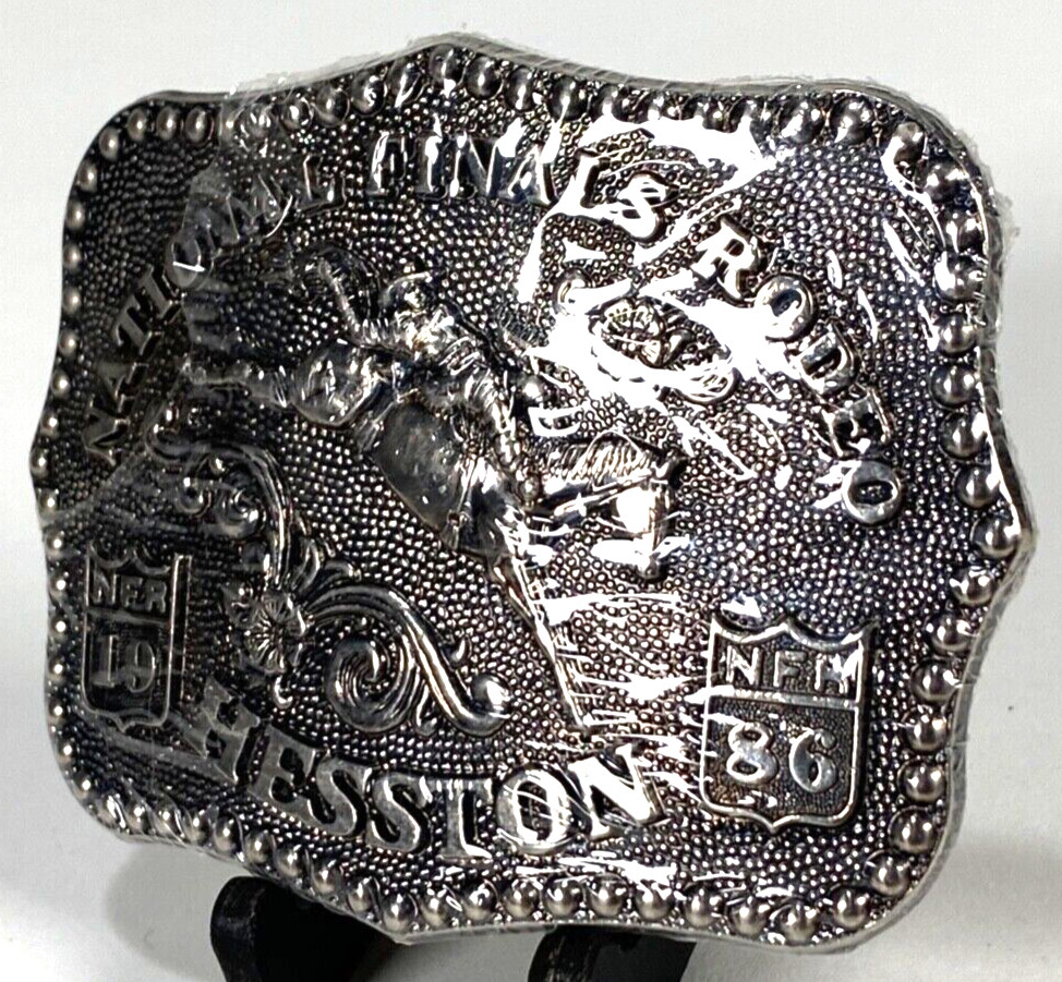 Hesston National Finals Rodeo Belt Buckle-Brass-Proffesional Cowboys-Vtg 1986