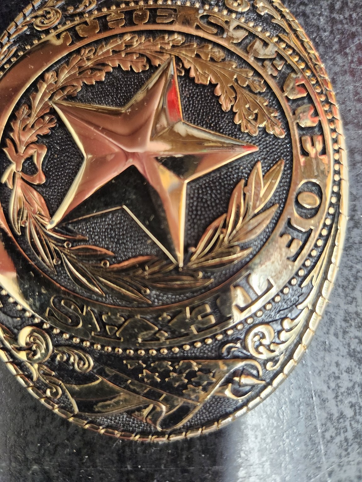 Texas Star Belt Buckle Gold Tone Oval Western Ranger Cowboy 3.25&Prime; x 2.5&Prime;
