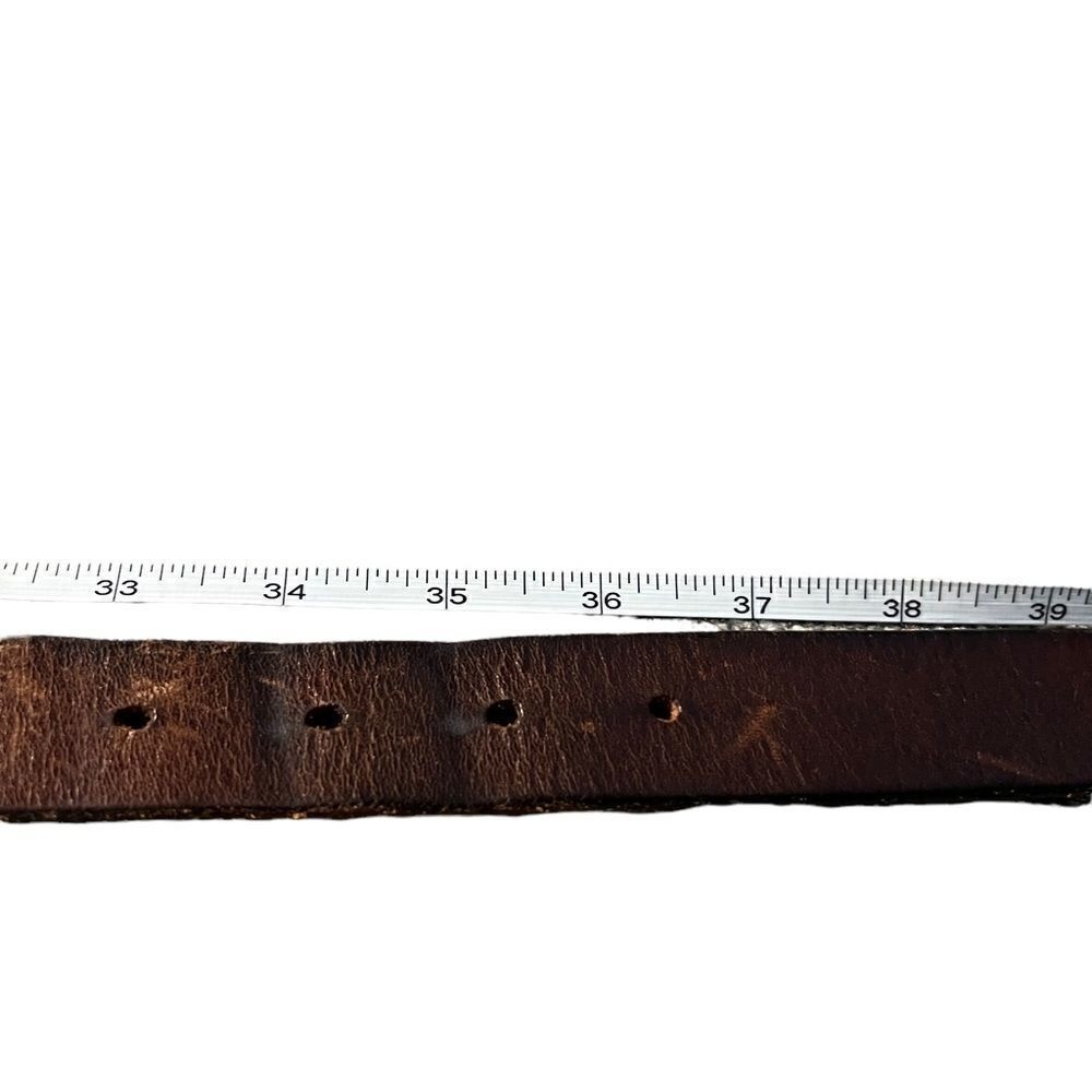 Vintage Brown Leather Belt Solid Brass Buckle Unbranded Boho Western Fits 34&Prime;