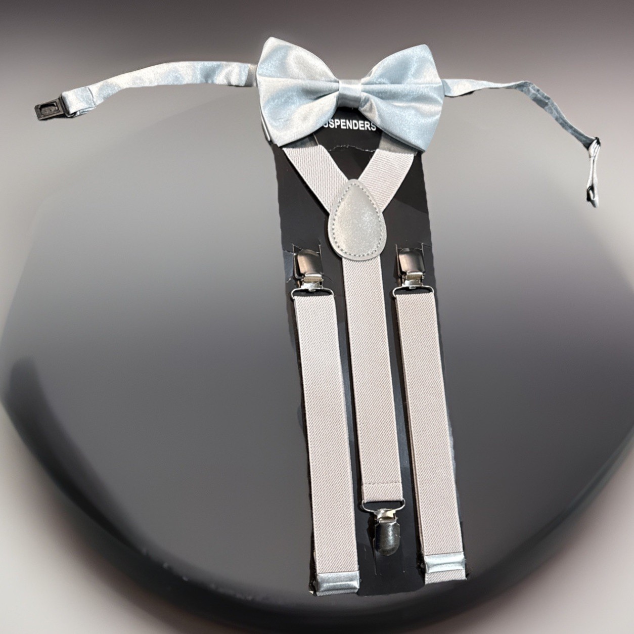 Champagne SILVER GREY Bow Tie & Matching Suspender Tuxedo Wedding Party