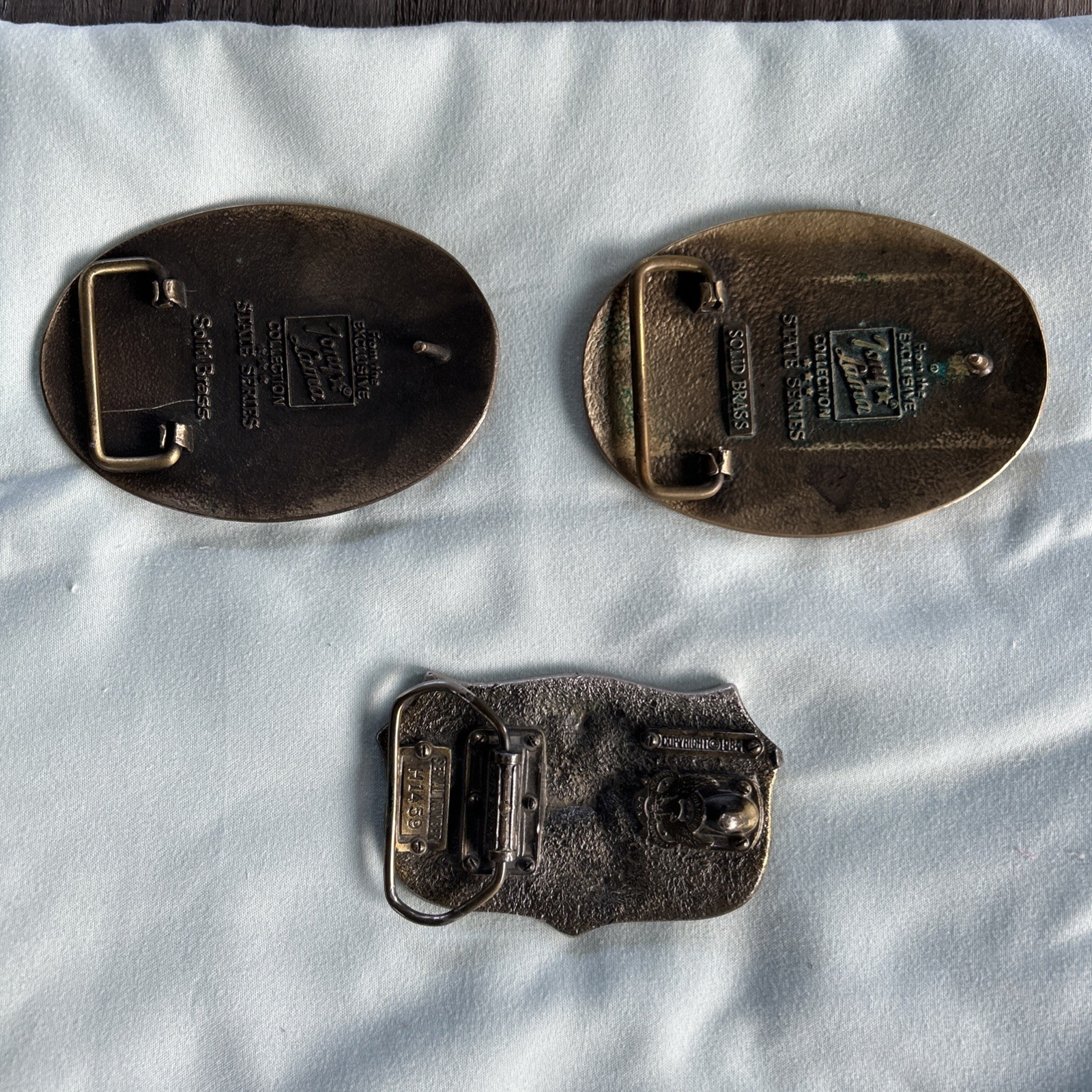 Vintage LOT OF 3 belt buckles America Texas Tony Lama Eagle Flag