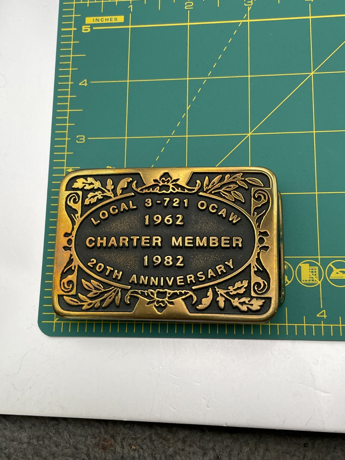 Vintage Belt Buckle Mens Brass Local 3-721 OCAW Oil Chemical Atomic Union