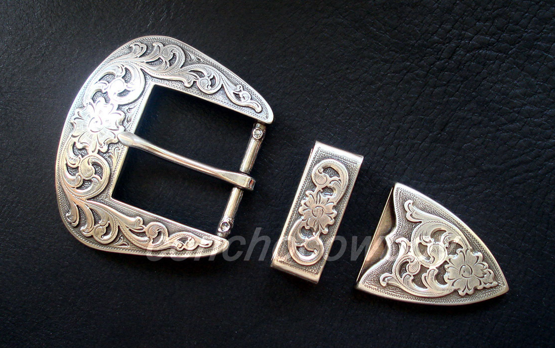 WESTERN COWBOY ANTIQUE FLORAL ENGRAVED BELT BUCKLE SET fits 1-1/2&Prime; wide belt